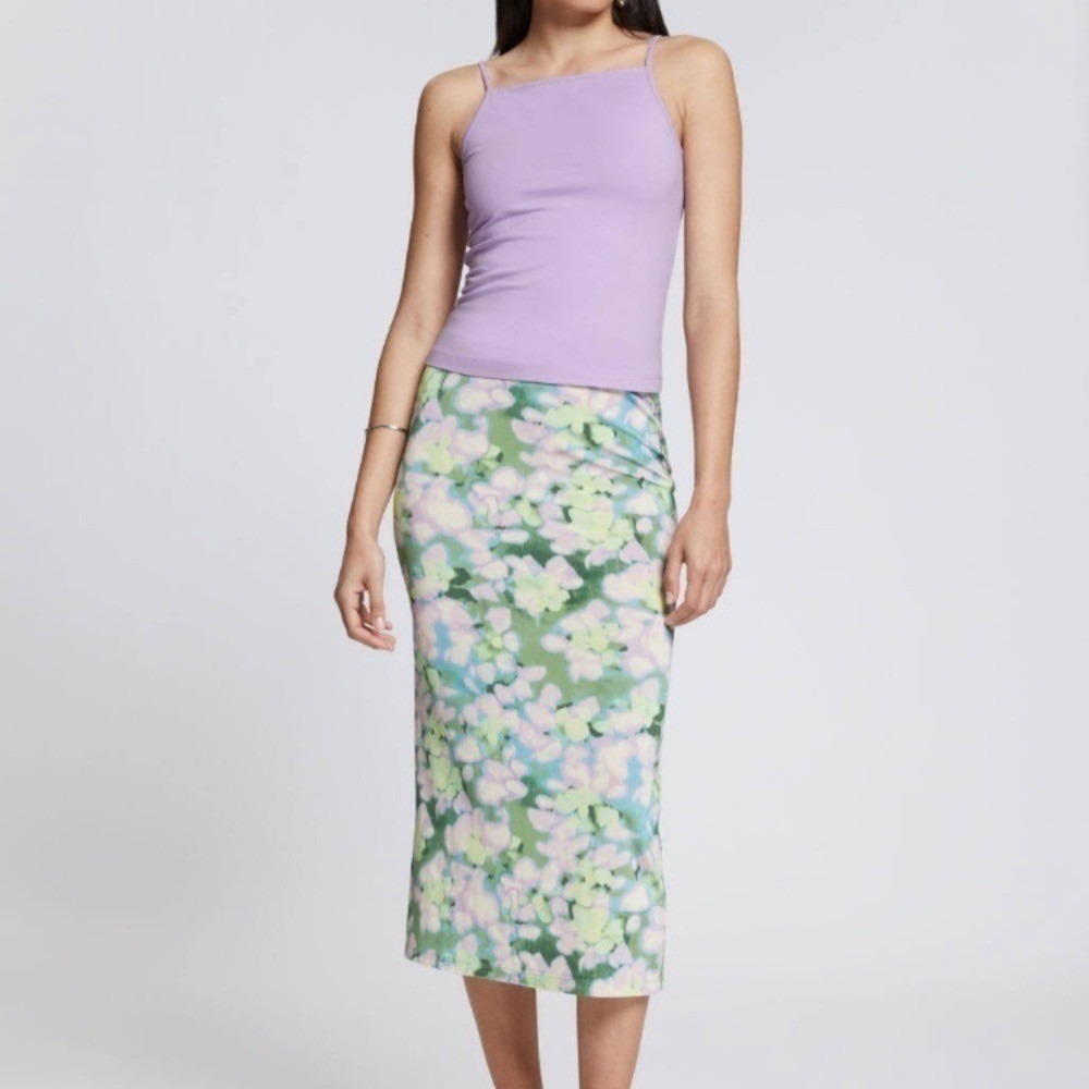 & Other Stories floral midi skirt pencil NWT watercolor stretching casual sz XS